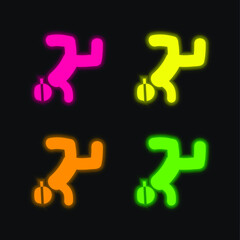Breakdancing four color glowing neon vector icon