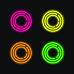 Big Frisbee four color glowing neon vector icon