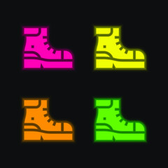 Boots four color glowing neon vector icon
