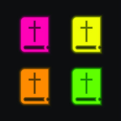 Bible four color glowing neon vector icon