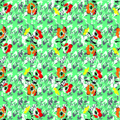 green pattern with poppy flowers