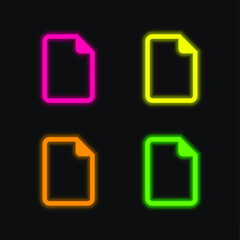 Blank File four color glowing neon vector icon