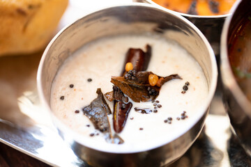 indian coconut sauce chutney in metal bowl