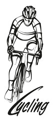 Stylized cyclist symbol, linear vector.