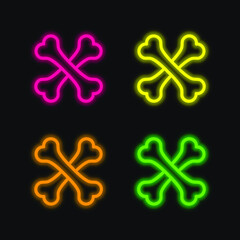 Bones Cross four color glowing neon vector icon