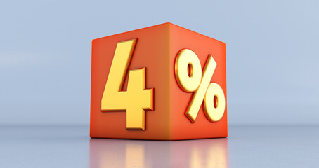 3D render of a golden four percent, 3D discount boxes,