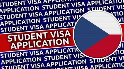 Czech Republic Circular Flag with Student Visa Application Titles - 3D Illustration