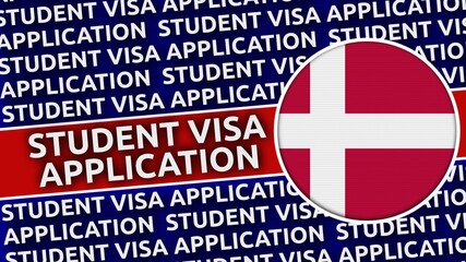 Denmark Circular Flag with Student Visa Application Titles - 3D Illustration