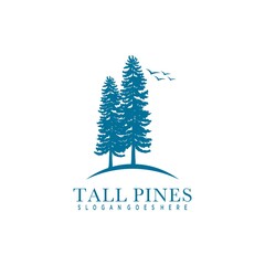Evergreen, tall Pines, Spruce, Cedar trees forest nature logo design