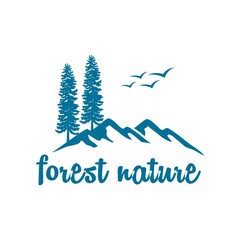 tree with Mountain Logo Design Vector