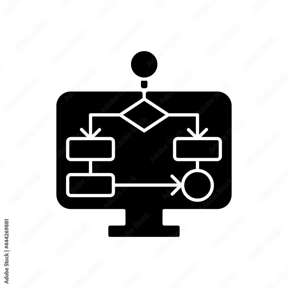 Poster task schemes black glyph icon. presentation for business project. research report remotely. document