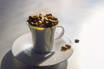 cup of coffee with beans