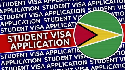Guyana Circular Flag with Student Visa Application Titles - 3D Illustration