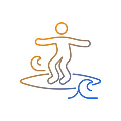 Crumbly waves surfing gradient linear vector icon. Learning tricks on mushy waves. Beginner friendly conditions. Thin line color symbols. Modern style pictogram. Vector isolated outline drawing