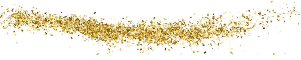 Gold Glitter Texture On White. Horizontal Long Banner For Site.Panoramic Celebratory Background. Golden Explosion Of Confetti. Vector Illustration, Eps 10.