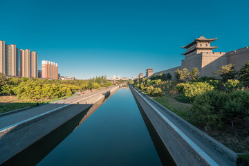 Shanxi Datong cityscapes, Datong old city wall at sunset