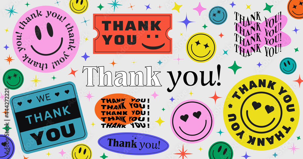 Poster thank you abstract hipster cool trendy background with retro stickers vector design.