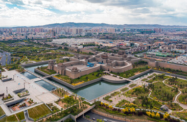 Fototapeta na wymiar Aerial view of Shanxi Datong cityscapes and the old city wall