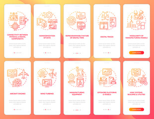 Digital twin onboarding mobile app page screen set. Innovative computers walkthrough 5 steps graphic instructions with concepts. UI, UX, GUI vector template with linear color illustrations - obrazy, fototapety, plakaty