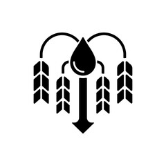 Crop shortage due to water resources lack black glyph icon. Growing water scarcity. Lacking enough resources to raise crops. Silhouette symbol on white space. Vector isolated illustration