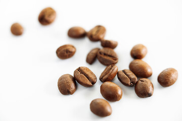 Large roasted coffee beans shot close-up