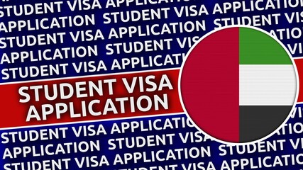 United Arap Emirates Circular Flag with Student Visa Application Titles - 3D Illustration