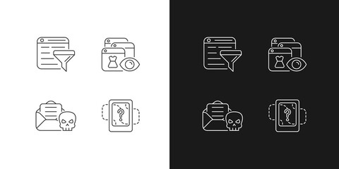 Network surveillance linear icons set for dark and light mode. Filter bubble. Online behavioral tracking. Customizable thin line symbols. Isolated vector outline illustrations. Editable stroke