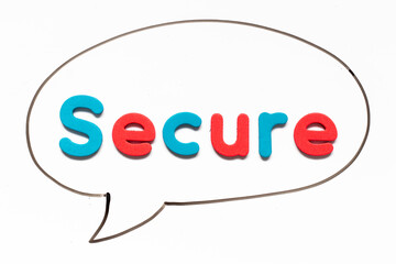 Alphabet letter with word secure in black line hand drawing as bubble speech on white board background