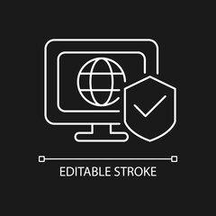 Network security white linear icon for dark theme. Protection from unauthorized intrusion. Thin line customizable illustration. Isolated vector contour symbol for night mode. Editable stroke
