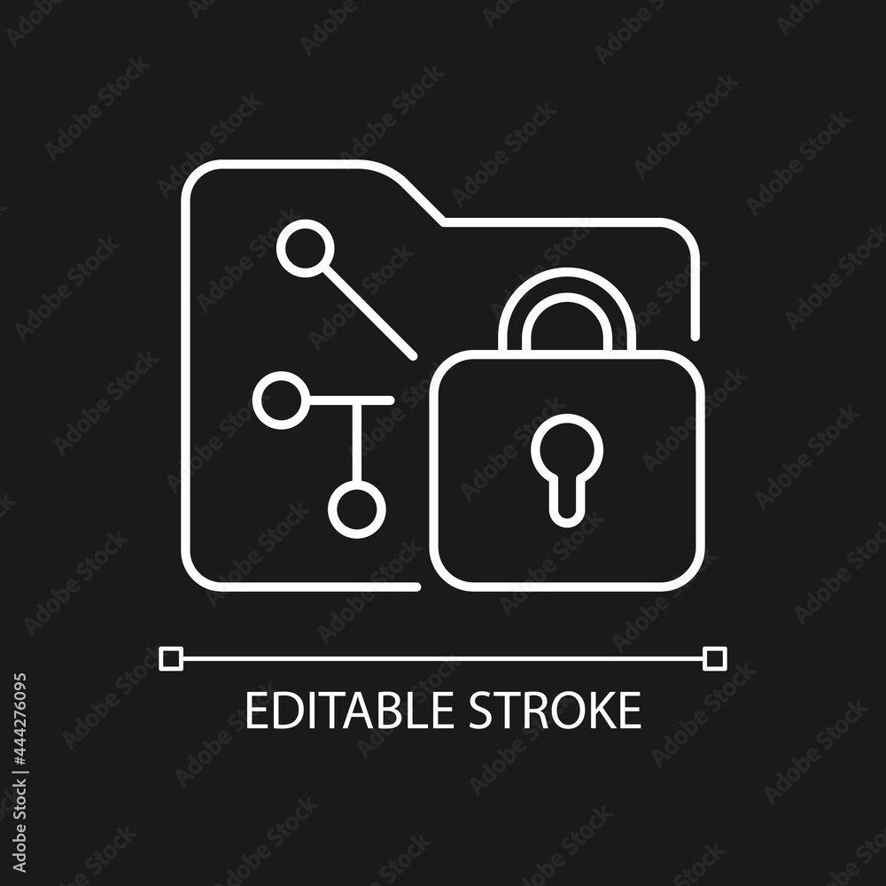 Poster data encryption white linear icon for dark theme. transforming data into encoded information. thin l