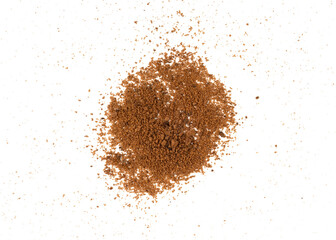 Brown biscuits crumbs isolated on white background.