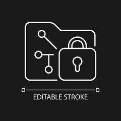 Data encryption white linear icon for dark theme. Transforming data into encoded information. Thin line customizable illustration. Isolated vector contour symbol for night mode. Editable stroke