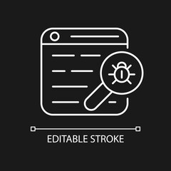 Web bug white linear icon for dark theme. Web beacon. Gathering, tracking webpage information. Thin line customizable illustration. Isolated vector contour symbol for night mode. Editable stroke