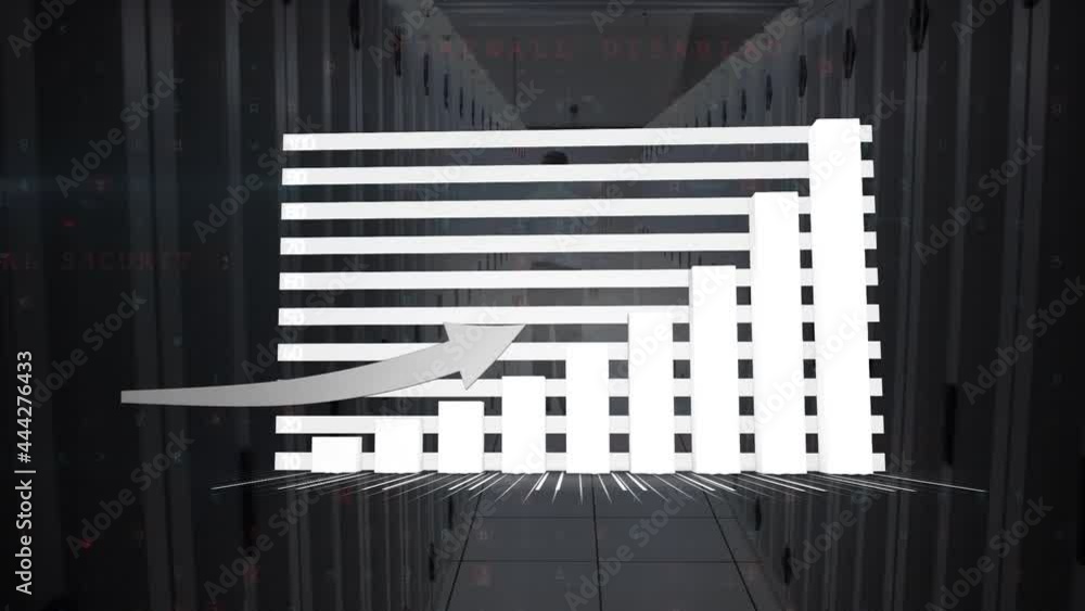 Poster animation of arrow with statistics processing over computer servers