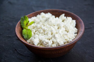 A healthy breakfast of cottage cheese. Creative atmospheric decoration