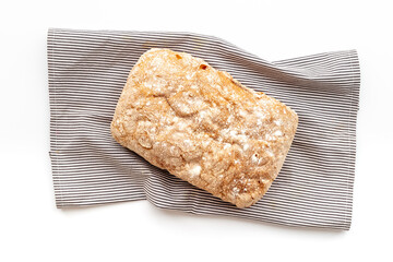 Loaf of rye bread top view. Bread on cutting board
