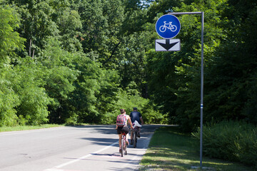 Bicycle Path Cyclists Forest Bicycle Path Sign