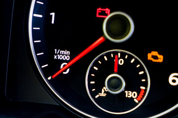 Car speedometer and tachometer with error sensors, coolant temperature and fuel gauge