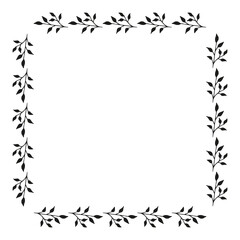 Obraz premium Square frame with creative black branches on white background. Doodle style. Vector image.