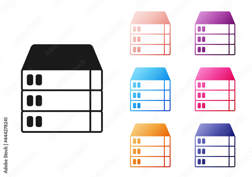 Poster black server, data, web hosting icon isolated on white background. set icons colorful. vector