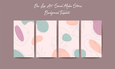 Social media stories template in grid puzzle style with one line art background