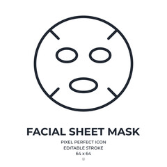 Fototapeta premium Face sheet mask editable stroke outline icon isolated on white background flat vector illustration. Pixel perfect. 64 x 64.