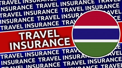 Gambia Circular Flag with Travel Insurance Titles - 3D Illustration