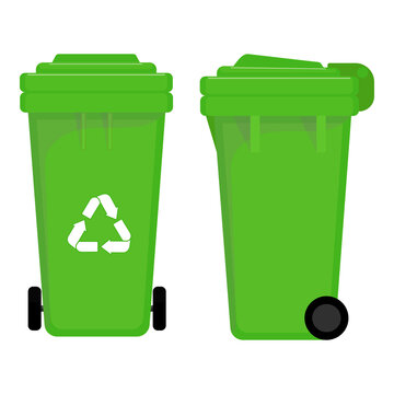 Garbage cans and bags in a flat style. The topic of cleaning and sorting garbage. Different garbage containers.