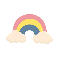 Rainbow with clouds isolated on white background. Vector illustration