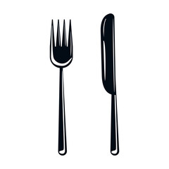 Cutlery fork and knife. Cutlery silhouette icon. Cookware concept. Vector graphics isolated on white background.