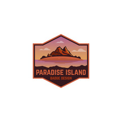 Paradise island sea ocean badge patch sticker logo illustration,editable text