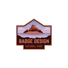 Island mountain badge patch sticker sea sunset Logo illustration