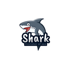 Cartoon cute scary shark mascot cartoon character drawing logo illustration