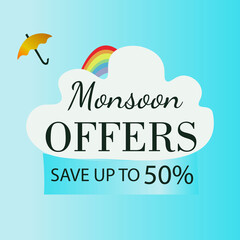 Flat Monsoon sale background Free Vector.Eps10.